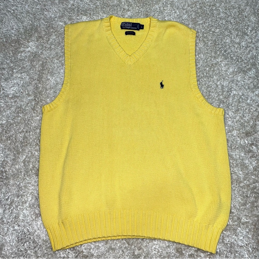 Vintage Polo by Ralph Lauren Sweater Vest - Yellow - Size Large - 100% Cotton